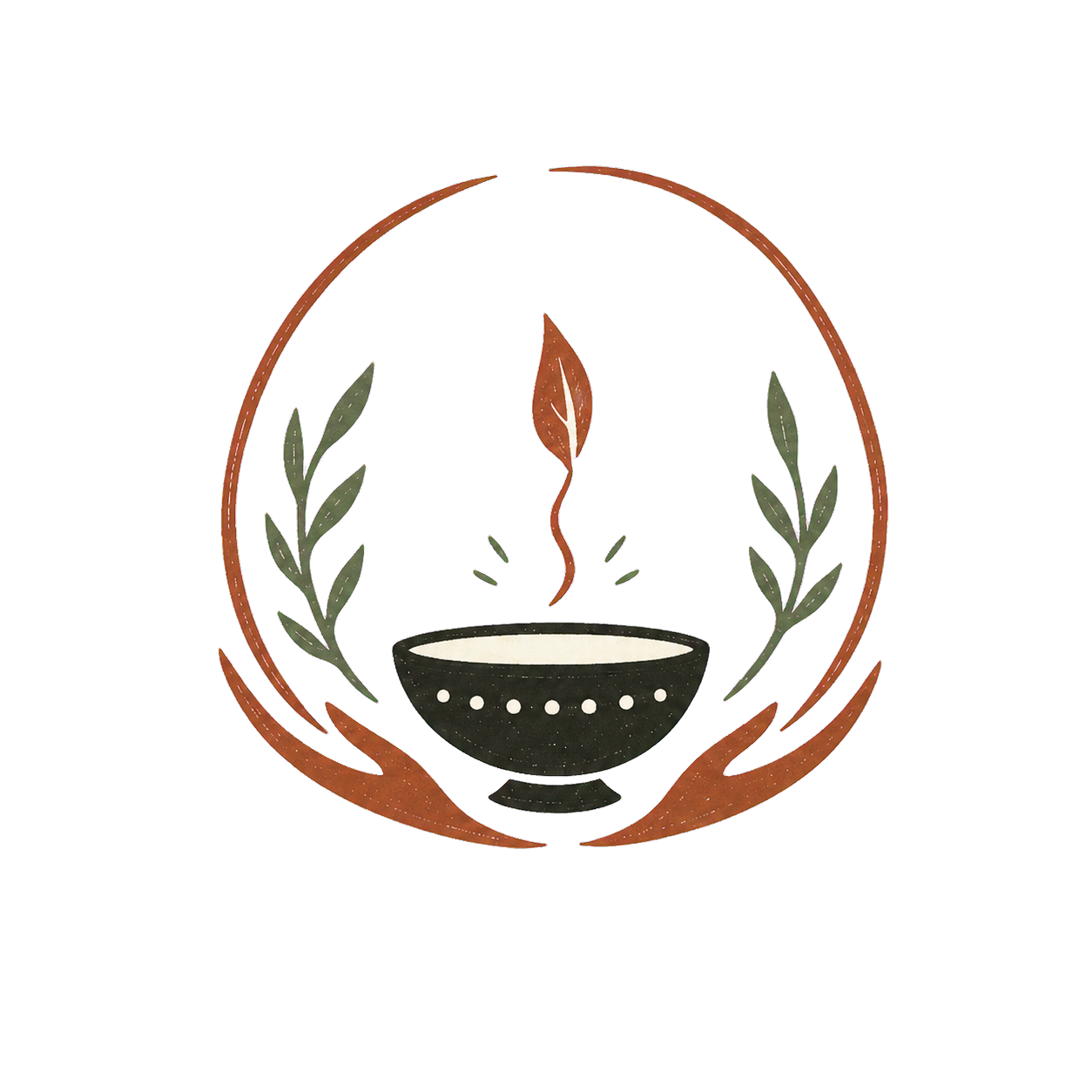 Organic illustration of a ceremonial bowl held within an open circle