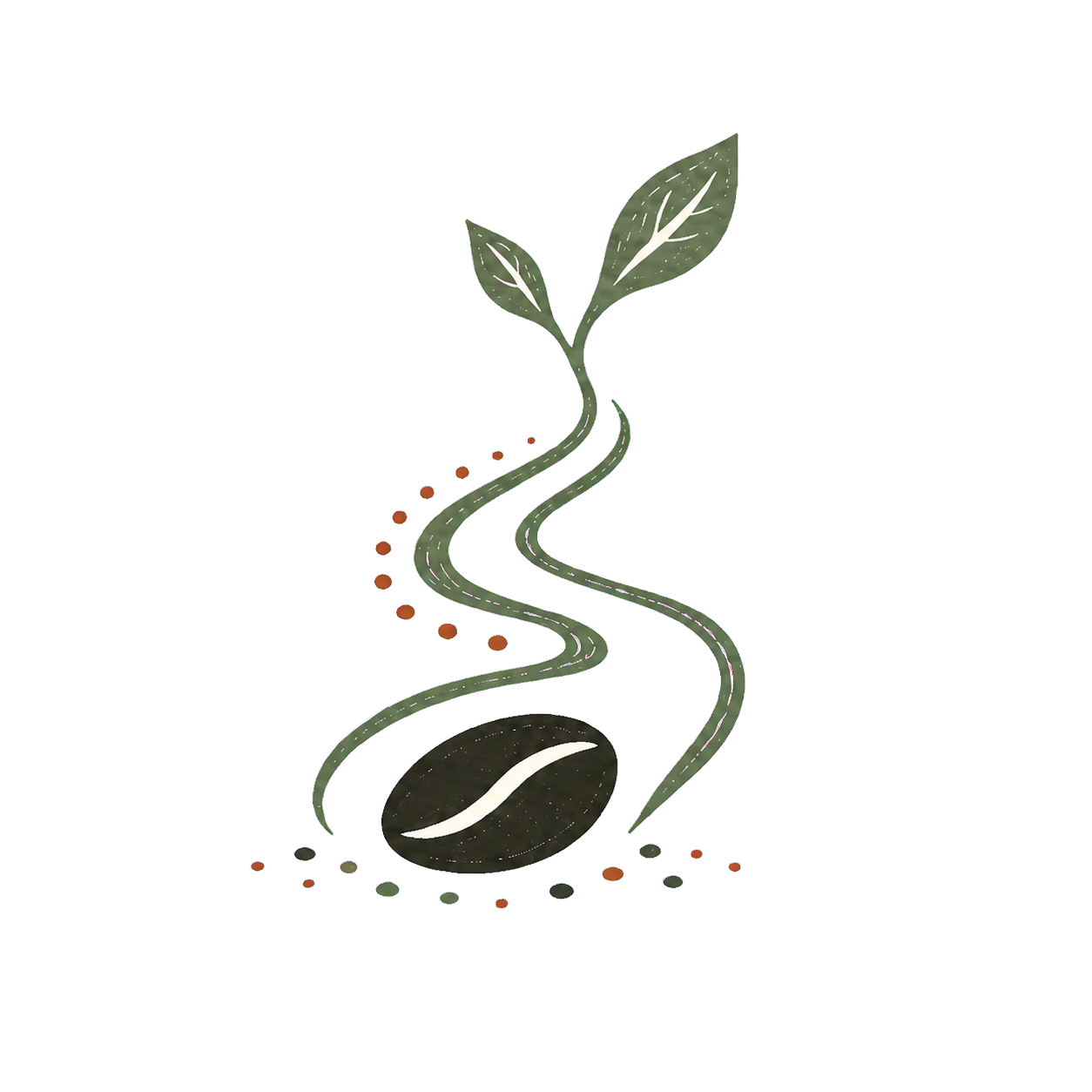 Organic illustration of a grounded seed growing into a leafy path
